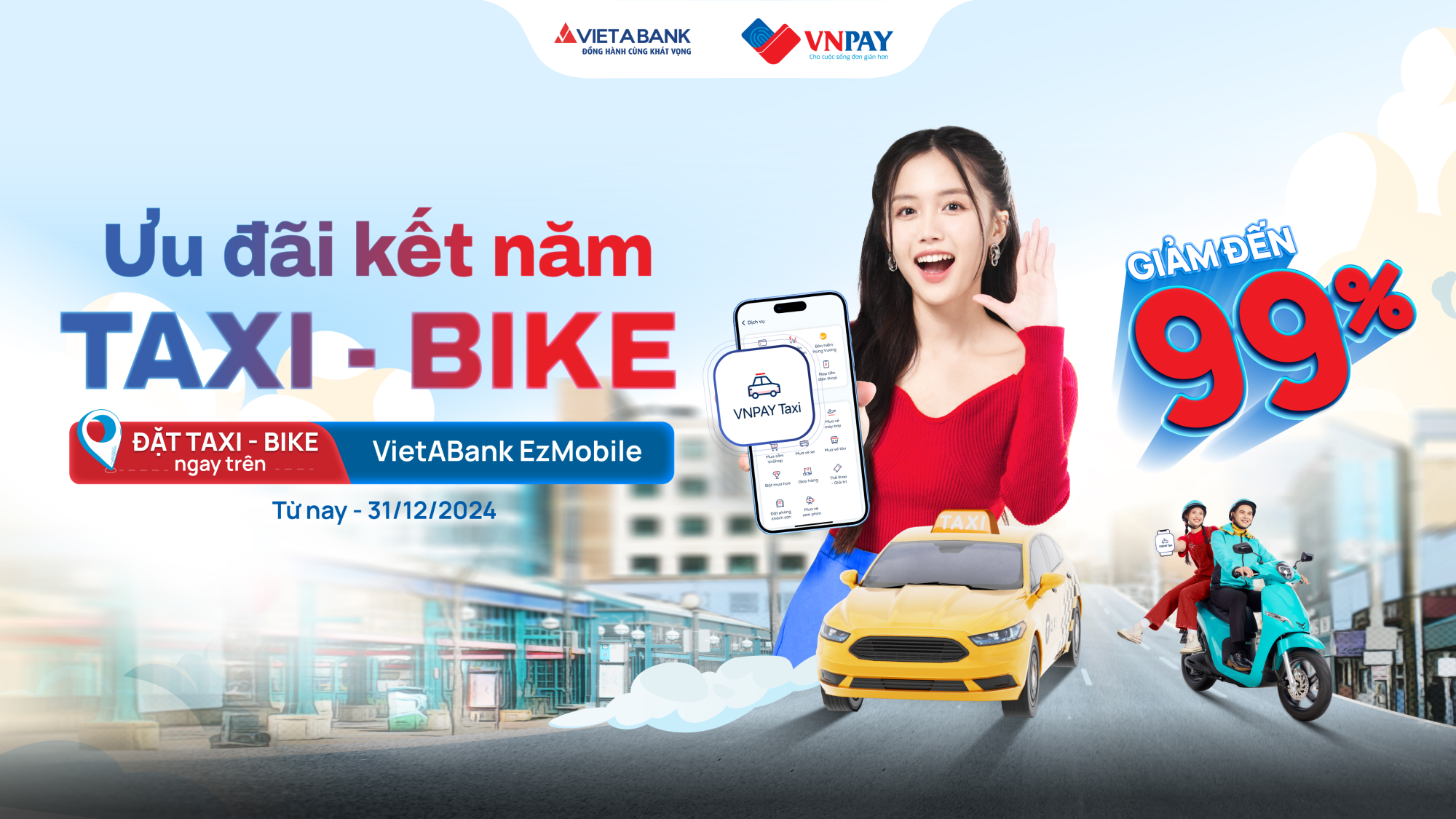 CUỐI NĂM KHAO DEAL LỚN, ĐI VNPAY TAXI CÙNG VIETABANK EZMOBILE 